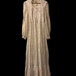 Gunne Sax Cream Maxi Dress with Pink and Blue Floral Print